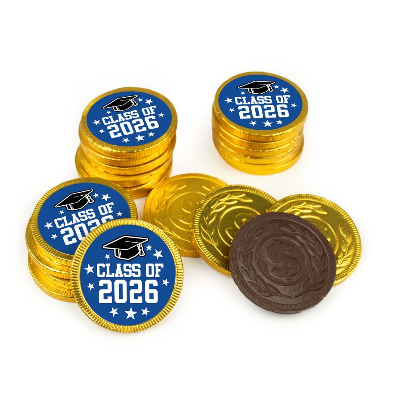 80 Pack Class of 2026 Graduation Stickered Gold Foiled Chocolate Coins - Candy Party Favors For Graduation Celebrations, Table Decoration & Gift Bags (Green)